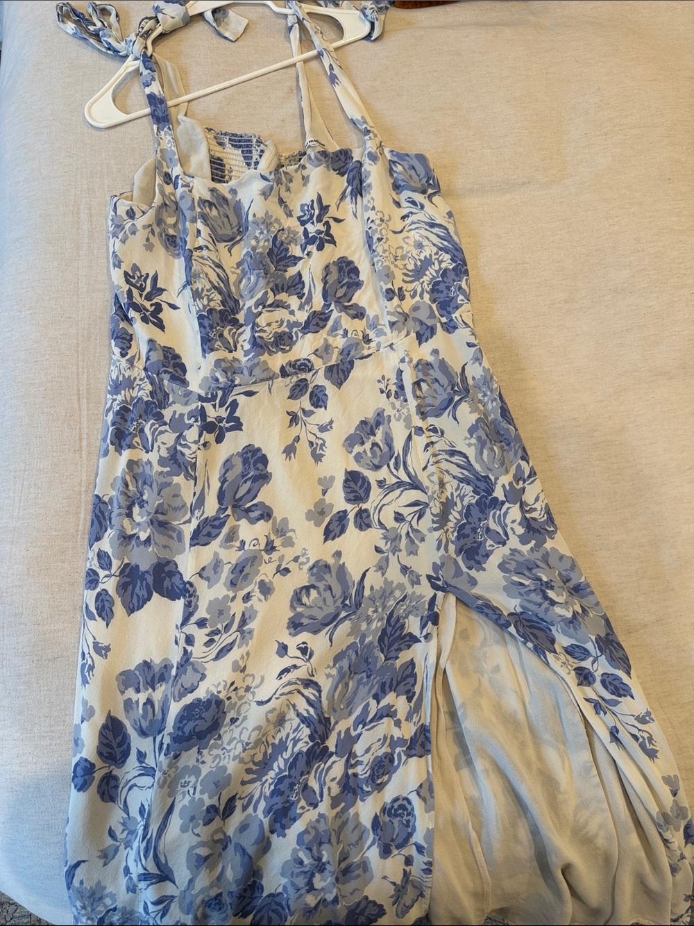Reformation Blue Floral Tie-Shoulder Midi Dress